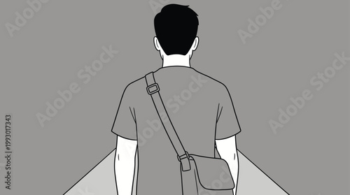 Stylized Minimalist Vector Illustration of a Young Man Walking Away wi
