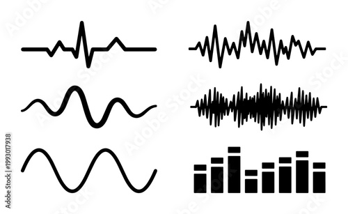 Photography Minimalist sound wave vector set, black audio frequency equalizer icons, digital