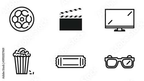 Cinema Icons: A curated collection of meticulously crafted icons, each a singular symbol representing the magic of the cinema experience, inviting viewers to explore the captivating world of film.