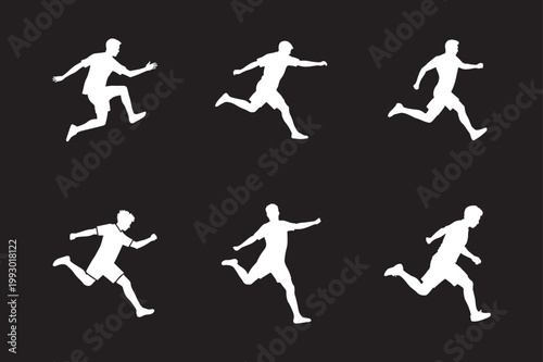 Running Kids Silhouette Set Active Children Motion Vector.