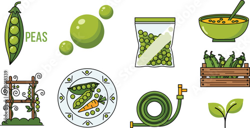 Classic American Breakfast and Morning Beverage Vector Icon Set Featuring Fried Eggs, Crispy Bacon, Pancakes with Butter, Orange Juice, Hot Coffee Cup, and Diner Sign