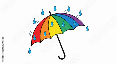 Rainbow umbrella protection from rain drops, colorful weather accessory vector illustration. Weather protection concept for outdoor activities and rainy days.