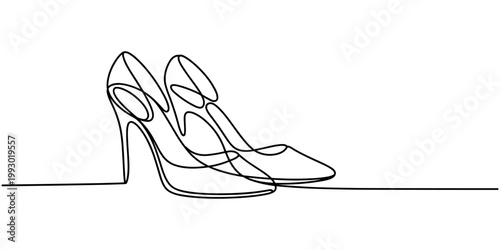 Black continuous line of heel shoes on white background stiletto footwear fashion stylish