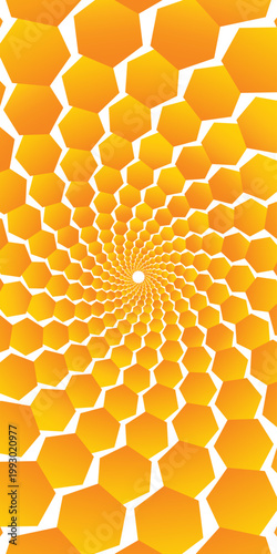 Background Pattern radial hexagon. Yellow orange gradient. Optical illusion. Honeycomb