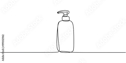 Single line of a black shampoo bottle with pump dispenser liquid soap hand soap lotion bottle in white background