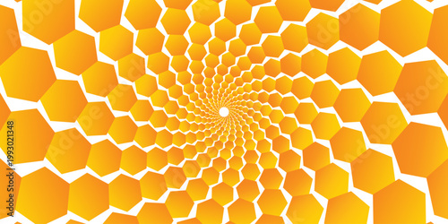 Background Pattern radial hexagon. Yellow orange gradient. Optical illusion. Honeycomb