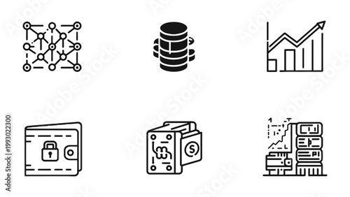 Digital Transformation: Seamless icons represent data, blockchain, and finance. It's a digital transformation, capturing modern finance and technological innovation.