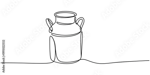 Single line of a vintage milk can with handles on a white background continuous line outline