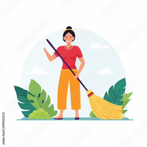 Woman cleaning with a mop