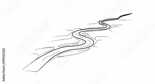 A hand-drawn sketch of a winding river, with a light, airy feel