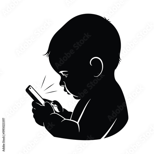 Baby silhouette using smartphone with glowing screen