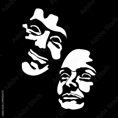 An illustration of a pair of faces with mysterious expressions. Suitable for all businesses.