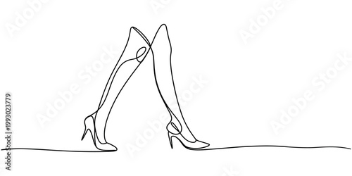 Woman legs in heels shoes walking line woman legs minimalist in white background
