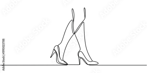 Woman legs walking in heel shoes line woman legs minimalist simple in white background