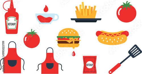 Fresh Kale Gardening and Healthy Salad Vector Icon Set Featuring Curly Kale, Lacinato Kale, Gardening Tools, Watering Can, Farmer's Market Sign, and Green Smoothie Jar