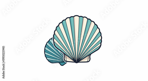 Two stylized seashells, one in front of the other, with radiating lines
