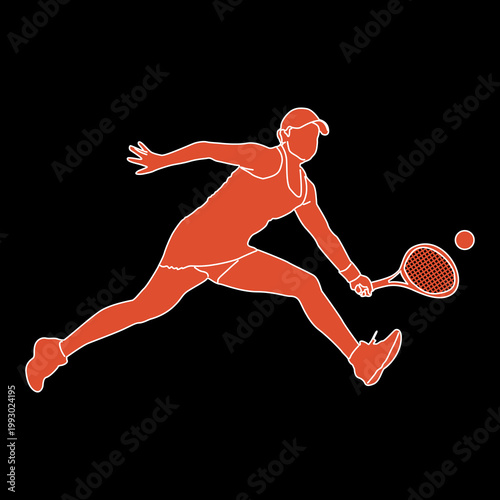 An illustration of a female tennis player hitting a tennis ball. Suitable for all businesses.
