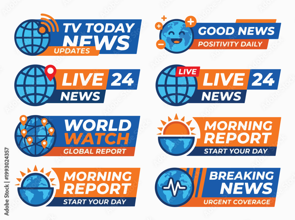 Naklejka premium Television news broadcast lower third banners and global media update labels