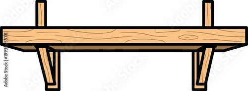 Minimalist wooden wall shelf vector illustration featuring a simple, clean design ideal for home decor, storage solutions, or interior design projects as a versatile graphic element.