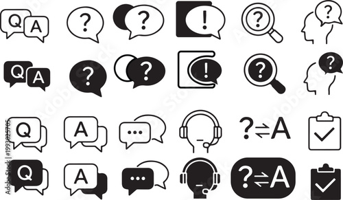 Set of vector Question and answer . Chat, speak bubble, Q and A, ask, support, dialog, help center symbol. Chat, speak bubble, Q and A, ask, support, dialog .EPS 10
