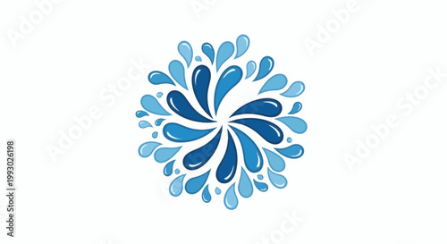 Swirling blue water drops arranged in a circular pattern