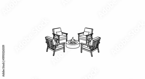 Outdoor seating arrangement with four chairs around a fire pit