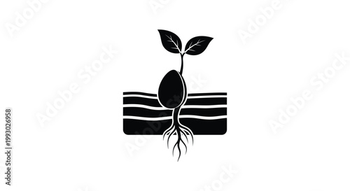 Plant seedling icon, sprouting seed, growth symbol, black vector