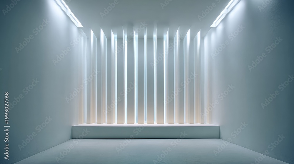 Obraz premium Minimalist Interior Design Featuring Vertical Light Fixtures in an Empty White Room for Modern Architectural Aesthetics and Creative Inspiration
