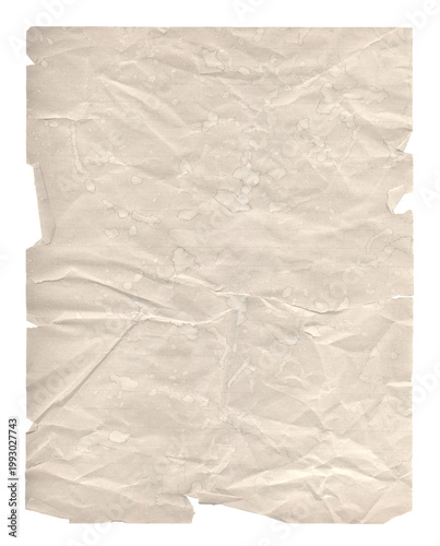 Wrinkled paper texture monochrome isolated on white