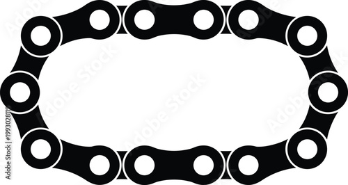 Bicycle or motorcycle chain link vector illustration in oval frame shape for mechanical industrial and bike repair shop design project