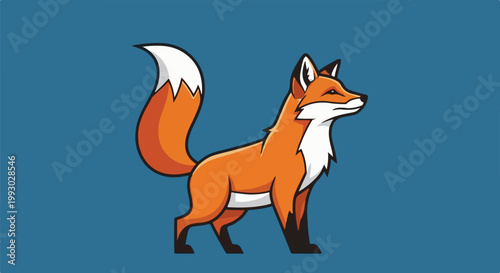 Stylized cartoon fox with orange fur and white accents on blue
