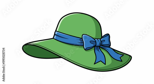 A simple green sun hat with a blue ribbon and bow