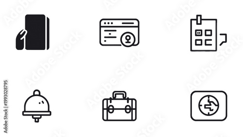 Business Icon Collection: A set of modern business icons designed to enhance digital projects and presentations, the icons represent various aspects of business life.