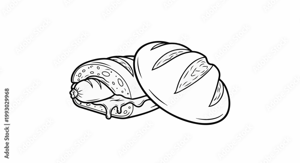 Obraz premium A stylized drawing of a hot dog in a bun with dripping cheese