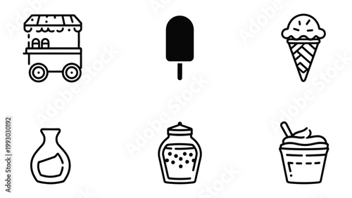 Frozen Delight Variety: A charming illustration showcases a selection of tempting frozen treats, perfect for satisfying any sweet craving. The scene includes an ice cream cart, an ice pop.