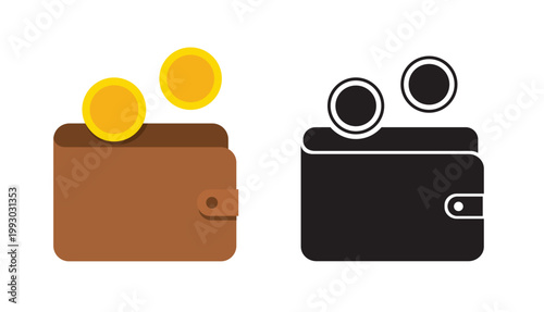 Wallet with gold coins icon for financial and savings concept