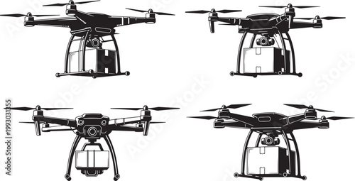 Advanced aerial drones revolutionize modern logistics and package delivery, showcasing innovative unmanned technology for efficient and futuristic transport solutions