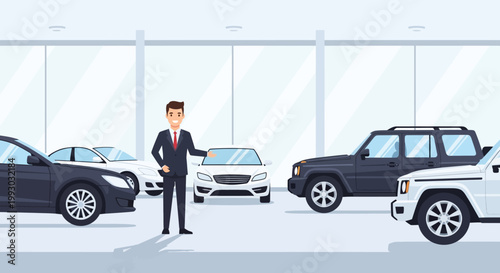 Car Dealership Salesman Presents New Vehicles
