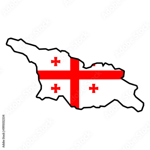 Fotografie Georgia Flag in Map Shape with Black Outline