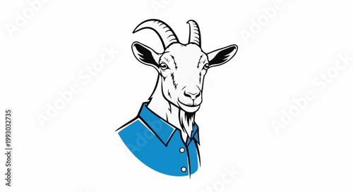 Line drawing of a goat wearing a blue shirt