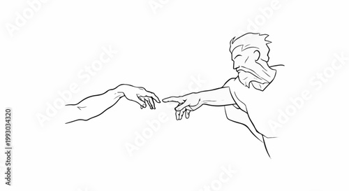 Iconic hands reaching out to touch, divine creation, spark of life