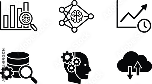 Data analysis and artificial intelligence icons visualizing insights and technological advancements