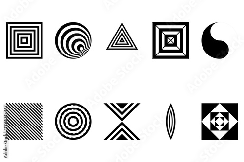 Collection Of Black And White Geometric Optical Illusion Abstract Shapes