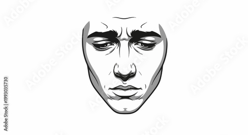 Dramatic grayscale portrait of a person's face with furrowed brow