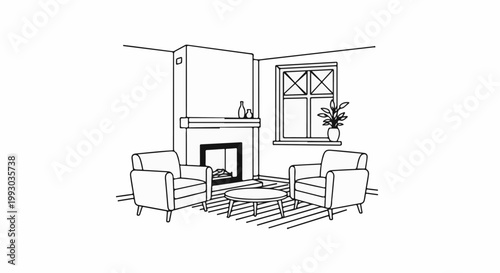 Cozy room with fireplace, window, two armchairs, and coffee table