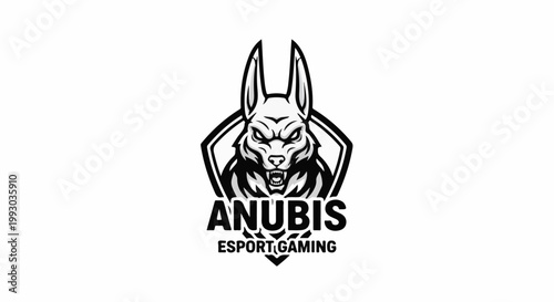 Fierce jackal head with fierce eyes and bared teeth, a logo