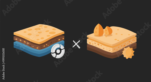 Layered food items with a game controller icon and a sun emblem
