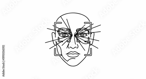 Minimalist line art of a human face with targeting squares and rays