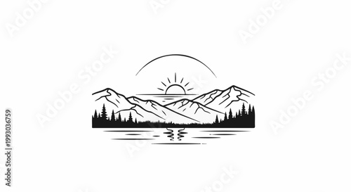 Serene mountain range reflecting in calm lake at sunrise