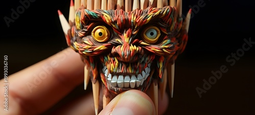 mini Goblin shaped matchstick carving ,generative AI